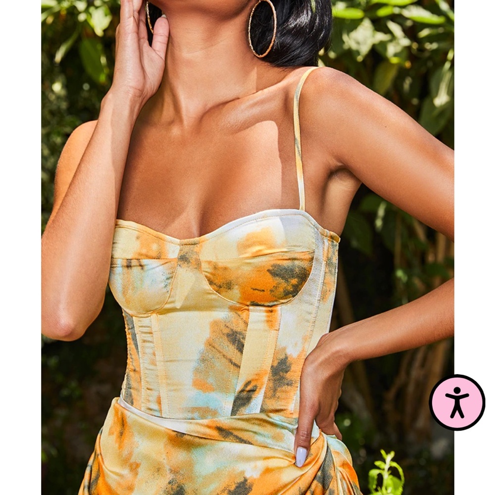 "💙2/$40💙NWT PrettyLittleThing Orange Tie Dye Printed Corset Crop Top Size 4/XS